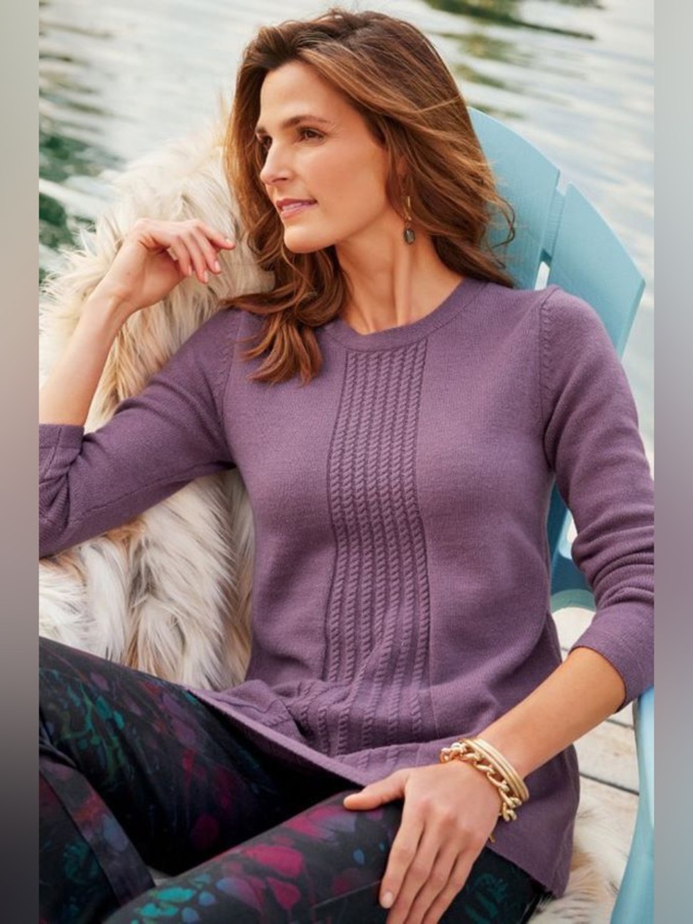 Soft Surroundings Sydney Tunic Purple Medium Cable Sweater Viscose